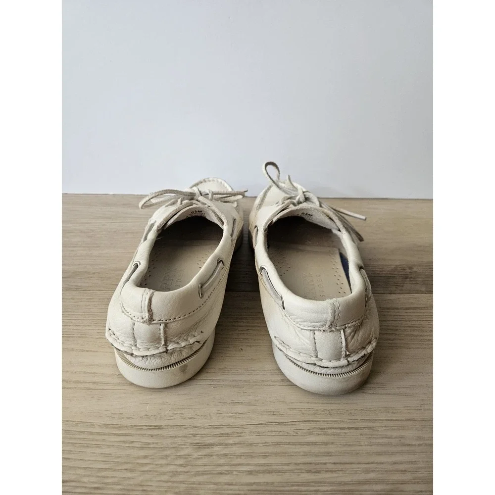 Sperry Top Sider Authentic Original 2 Eye Boat Shoes Cream Leather Women Sz 8.5